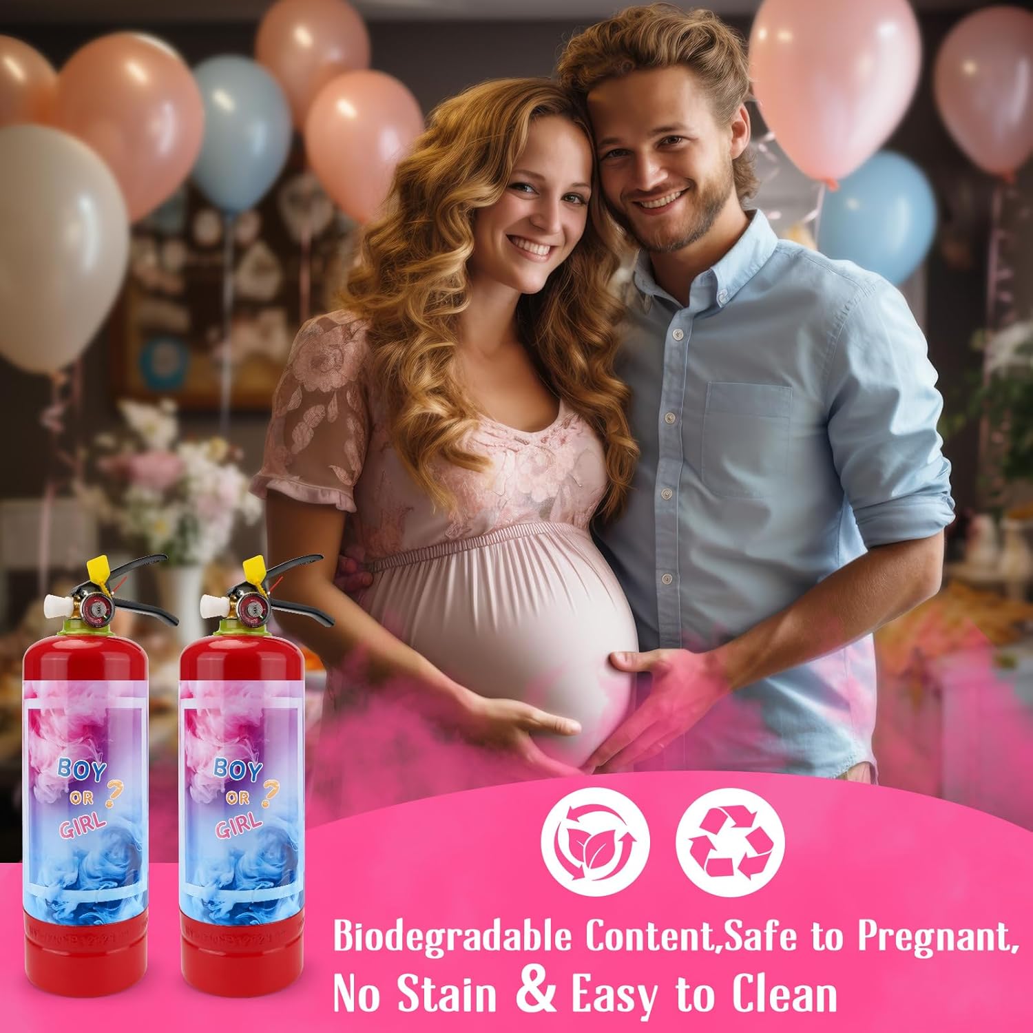 Giant Gender Reveal Fire Extinguisher 2 Packs, Gender Reveal Ideas, Baby Girl Reveal Party Ideas for Gender Reveal Decorations with 2.3ib Powder (Pink)