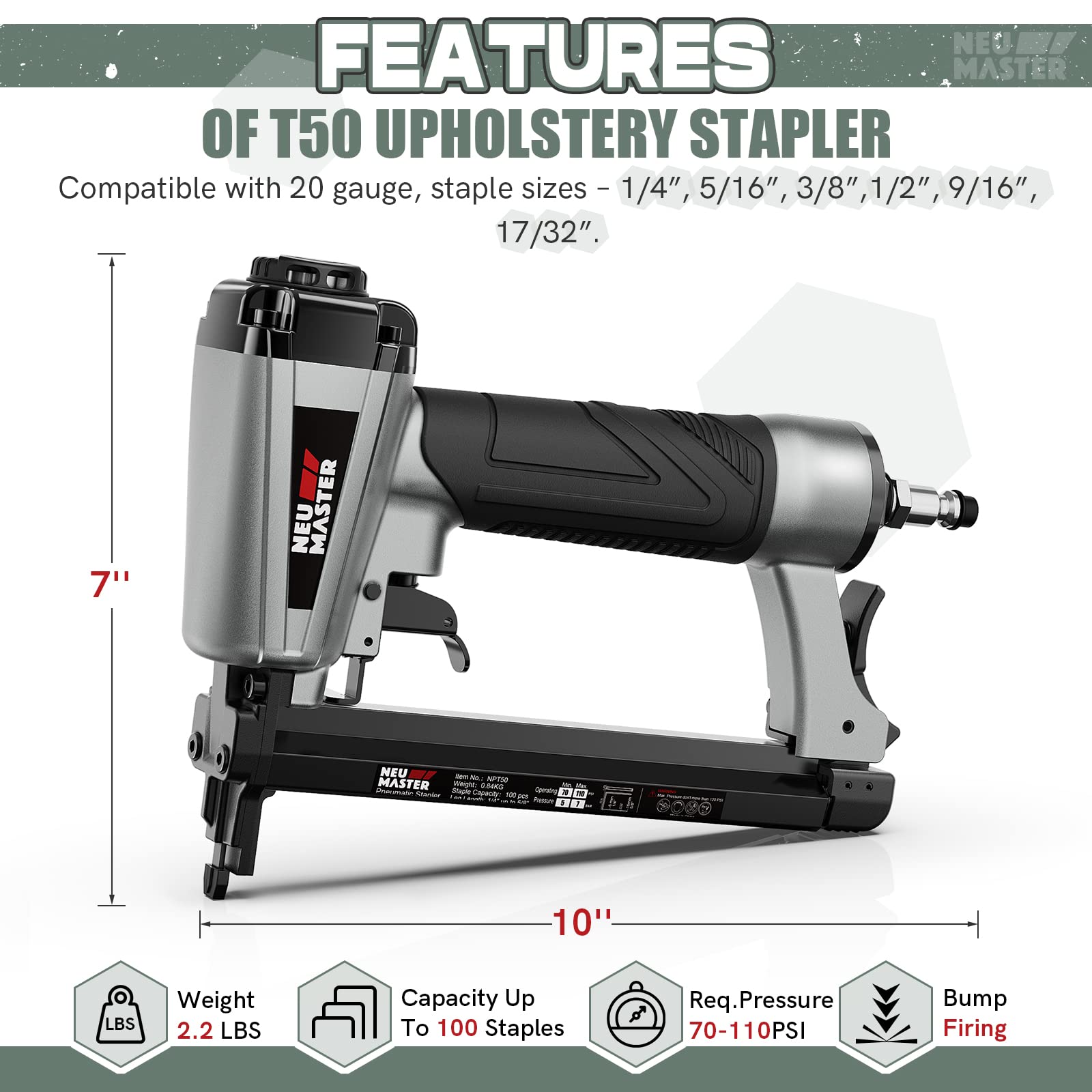 NEU MASTER Pneumatic Staple Gun - Upholstery Stapler -2 NEU MASTER Pneumatic Staple Gun - Upholstery Stapler -2
