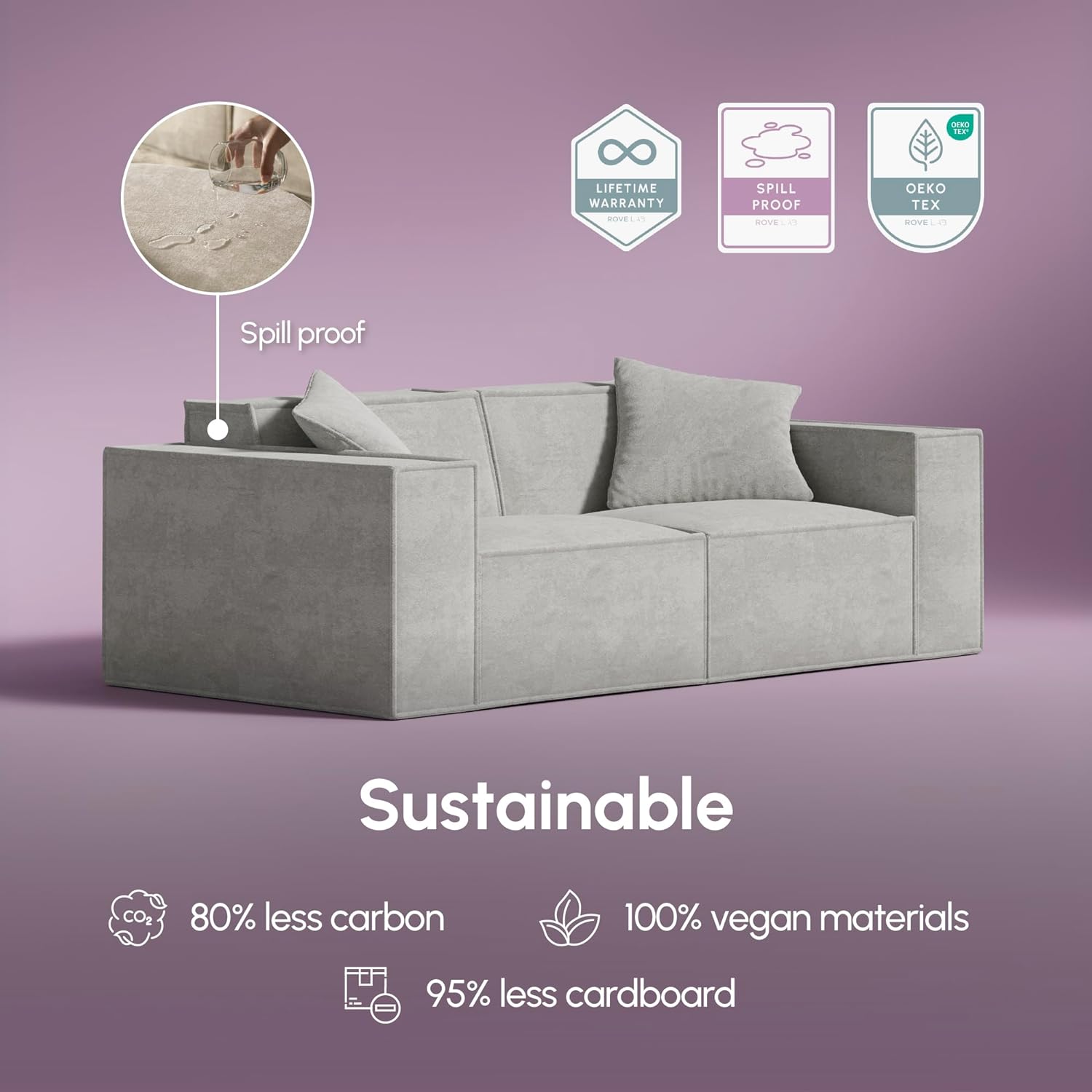 ROVE LAB Love Seat Sofa in a Box, No Assembly, Deep Seat and Comfy, Modular Sofa, Spill-Proof Fabric, Modern Small Couch for Living Room Loveseats, Bedroom, Apartment, Home Office (Platinum Grey)