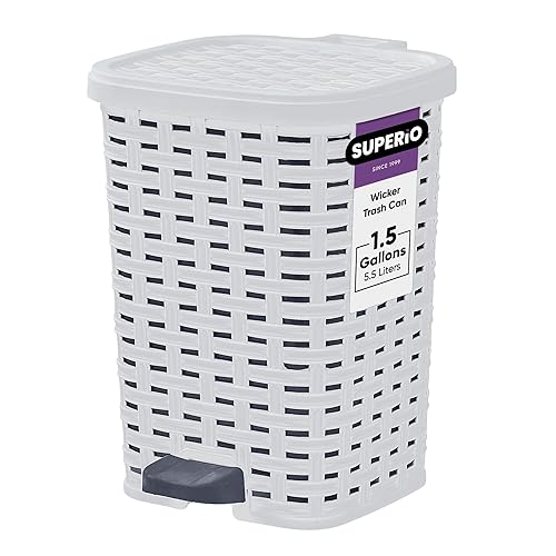 Miniatura 7 de Superio Cubo de basura de mimbre con pedal de pie, para exteriores e interiores, color humo blanco de 12 cuartos de galón, cesta de basura para