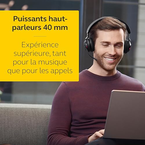 Jabra Evolve2 65 Wireless PC Headset – Noise Cancelling Microsoft Teams Certified Stereo Headphones With Long-Lasting Battery – USB-A Bluetooth Adapter – Black - 6