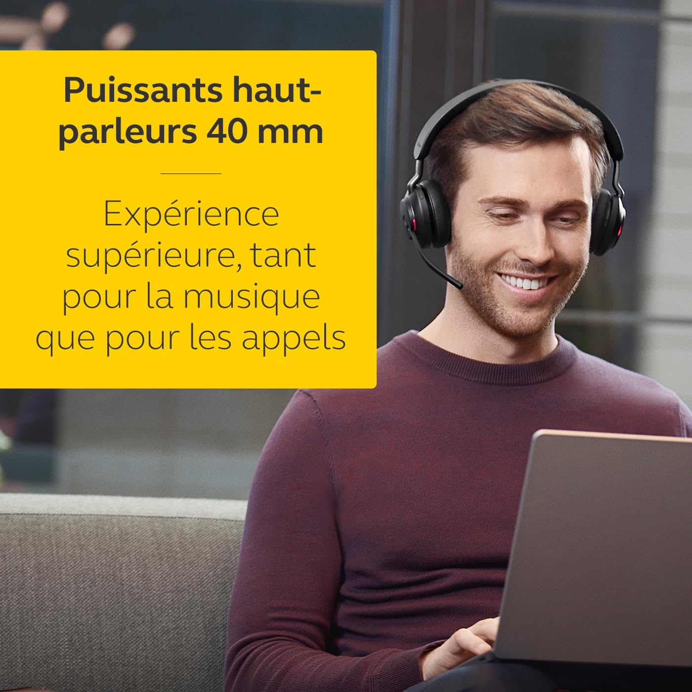 Jabra Evolve2 65 Casque PC Sans Fil - Casque Audio Anti-Bruit Certifié Microsoft Teams avec Batterie Longue Durée - Adaptateur Bluetooth USB-A - Noir