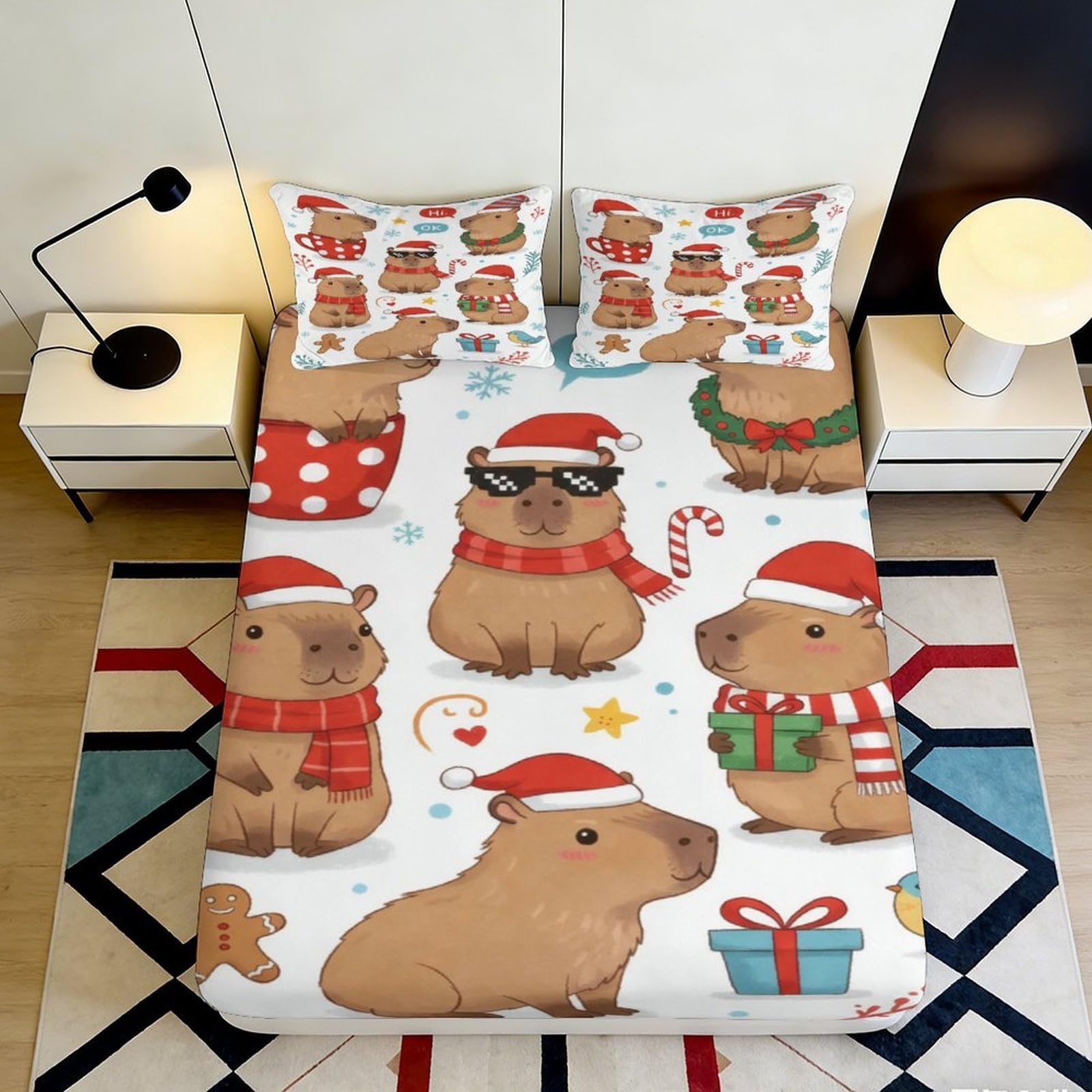 Pnayamiorkfel Style-6 3D Printed Christmas Capybara Fitted Sheet Microfiber Soft Cartoon Animal Bed Cover For Bedroom Guest Room Decor 90X200x25cm