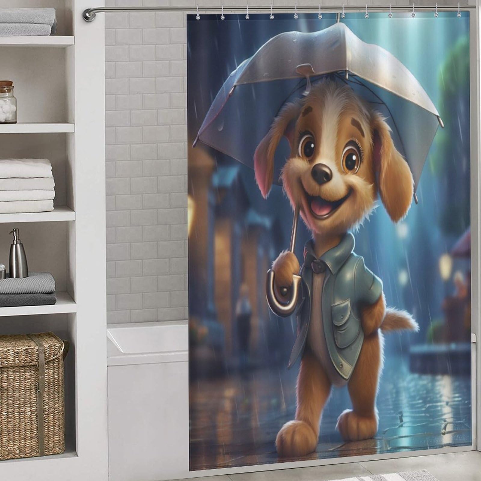 Rideau de douche imperméable chien mignon pour égayer la salle de bain familiale