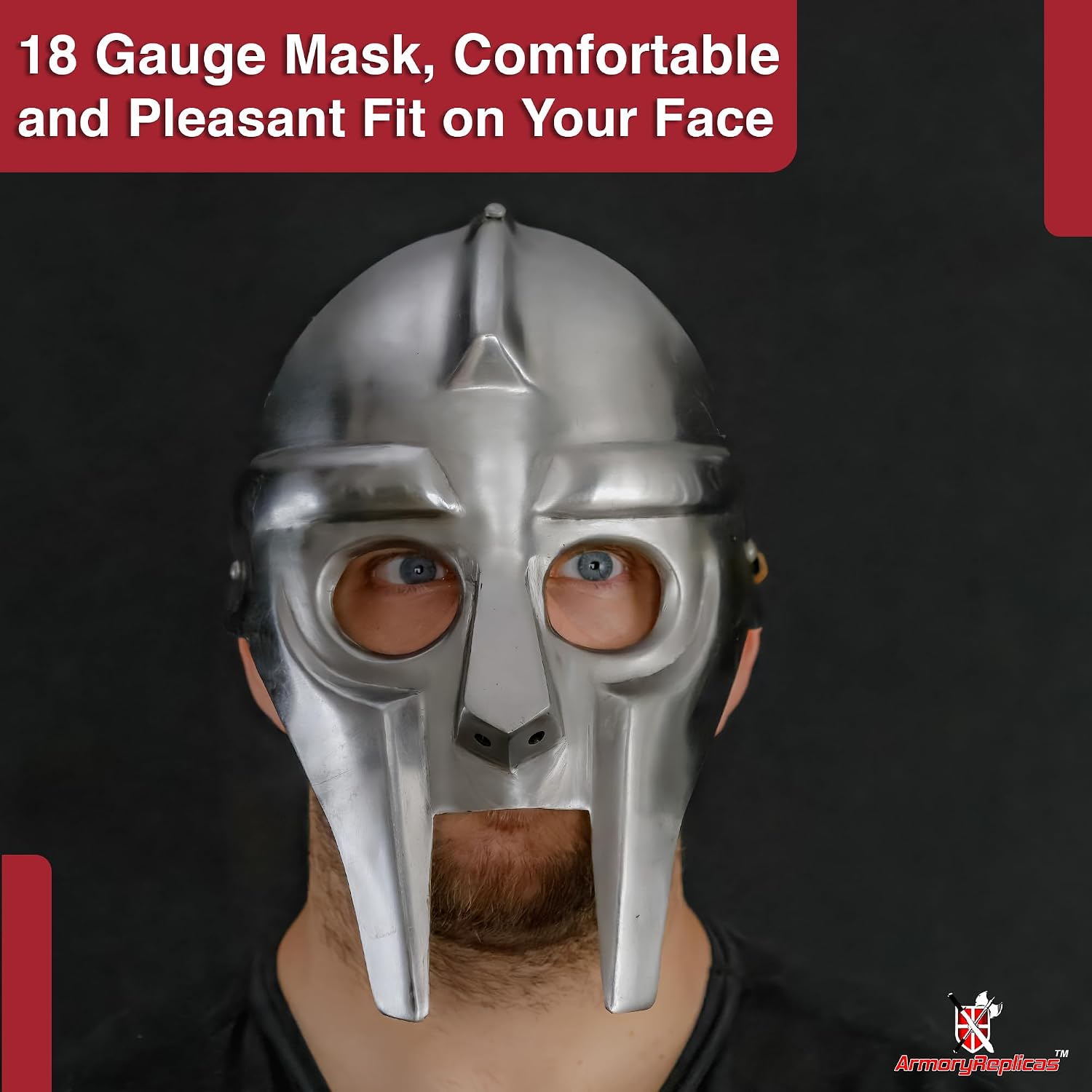Armory Replicas™ Steel Mask Set – Hand Forged 18 Gauge Black & Gladiator Style Masks with Suede Lining & Brass Buckles