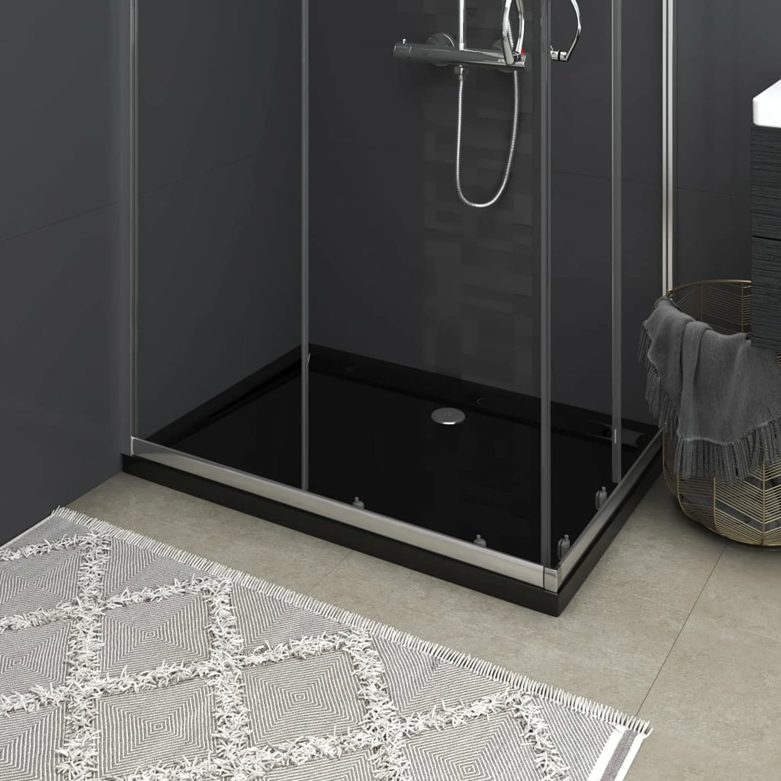 ARKEM Plato de Ducha Rectangular Negro ABS 80x110 cm Mamparas De Ducha Frontales
