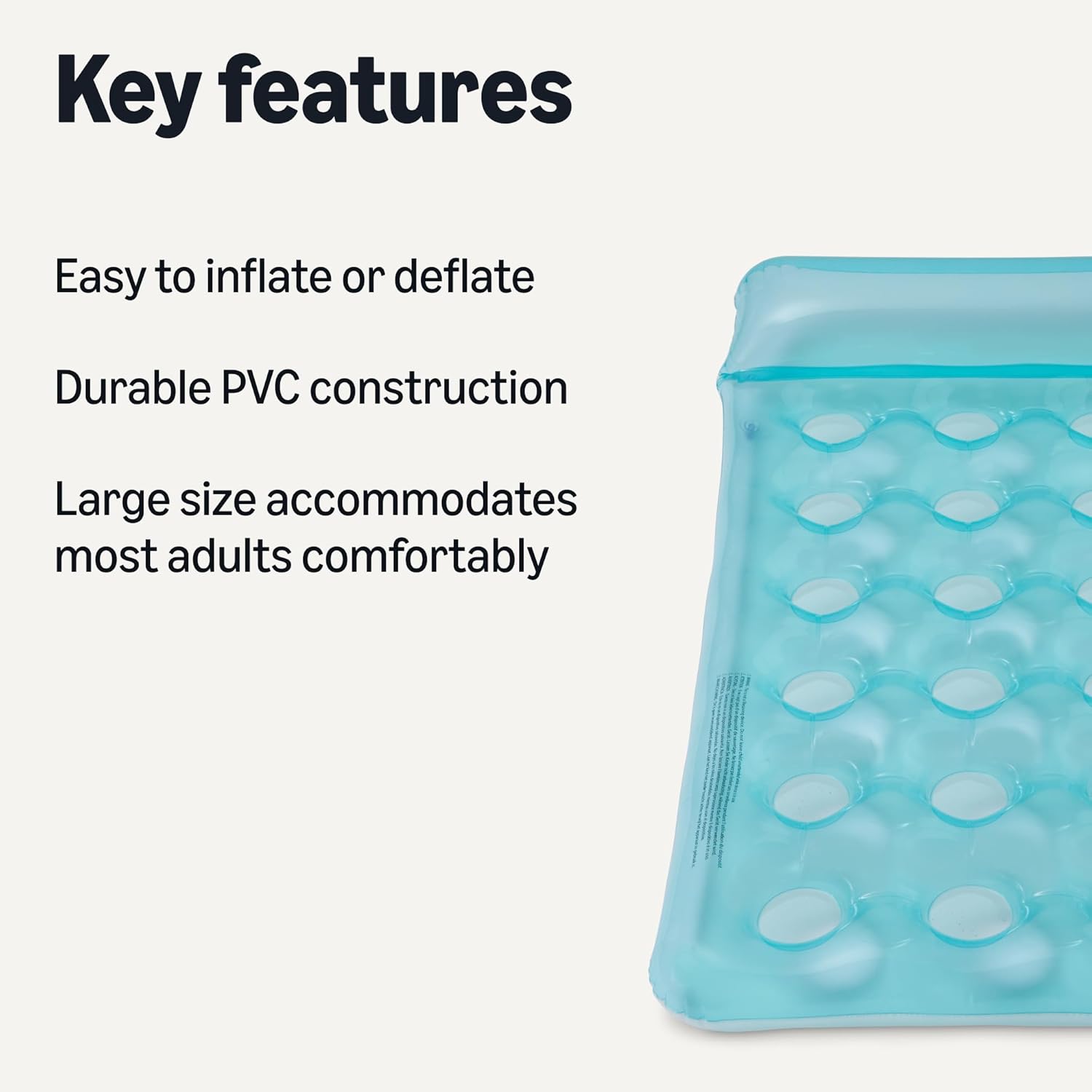 Amazon Basics Inflatable Pool Float for Adults, Pool Raft with Quick-Inflate Design, Durable PVC Material, 60.6 x 31.3 inches