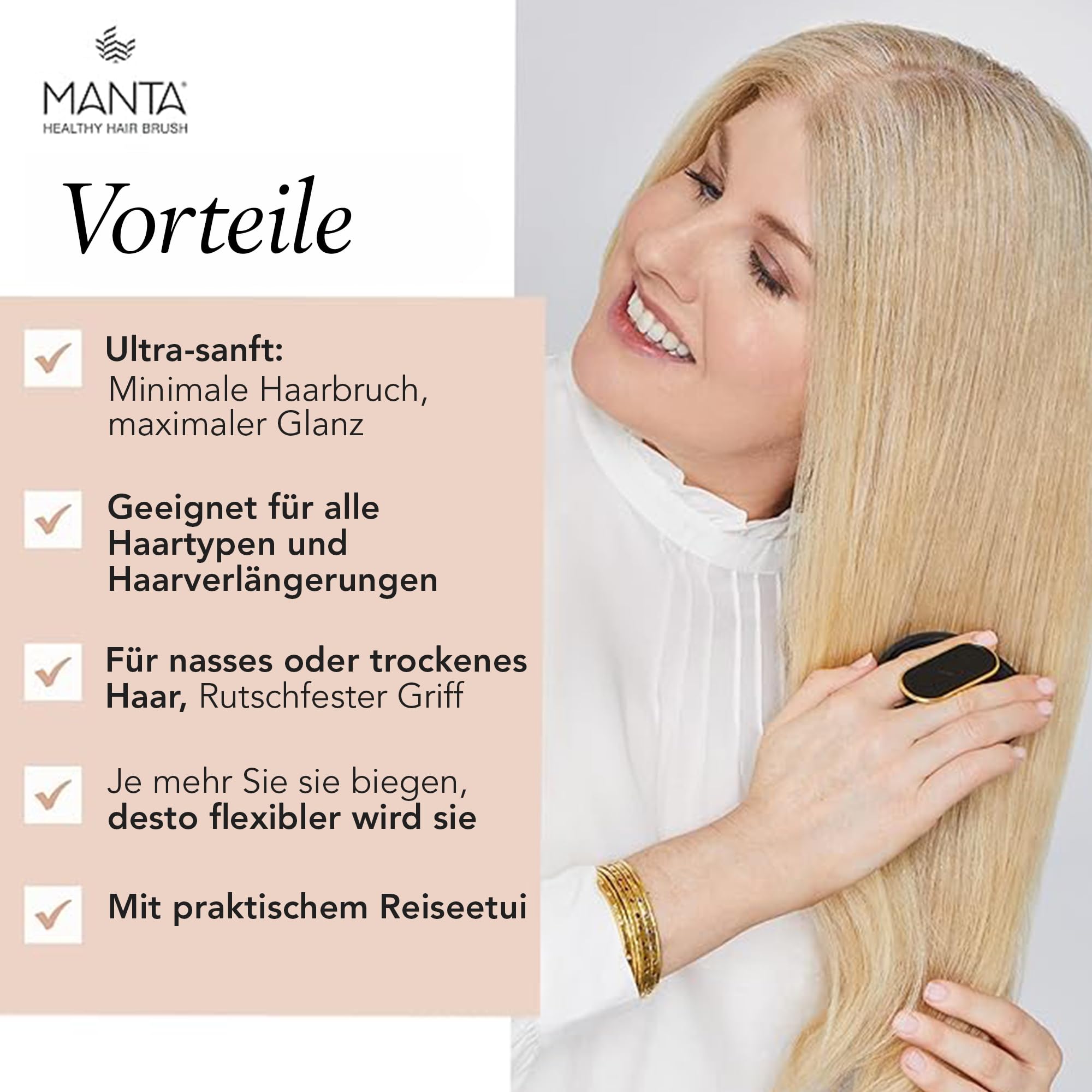 Manta Mirror Anti-Breakage Haarbürste - Entwirrungsbürste mit integriertem Spiegel, Blau