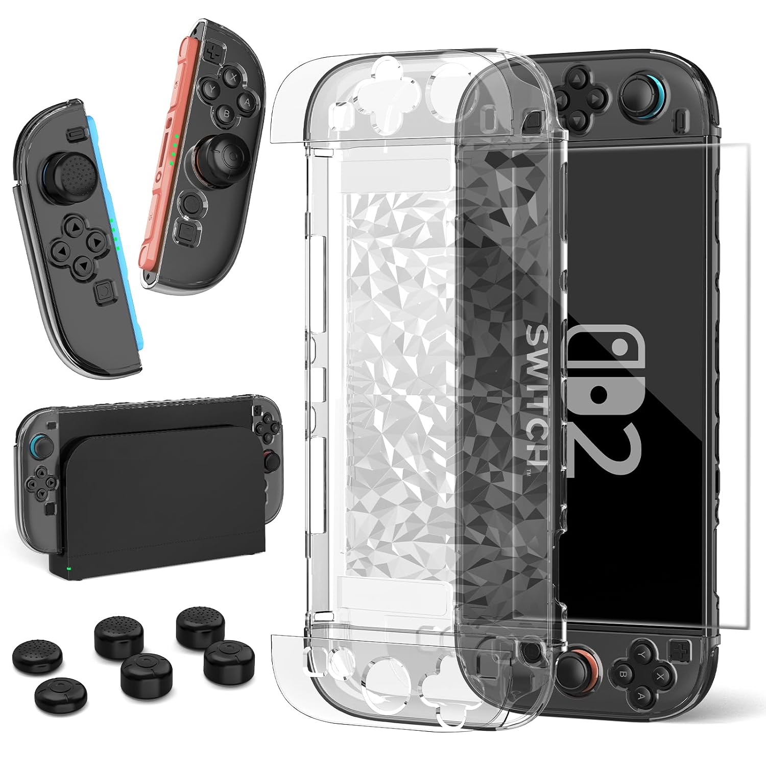 Case Compatible with Nintendo Switch with Protective Film, Transparent Protective Case for Nintendo Switch with Switch Protective Film and Grip Cover Case, Shock Absorption and AntiScratch