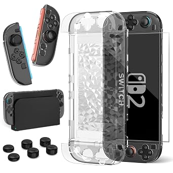 Case Compatible with Nintendo Switch with Protective Film, Transparent Protective Case for Nintendo Switch with Switch Protective Film and Grip Cover Case, Shock Absorption and AntiScratch