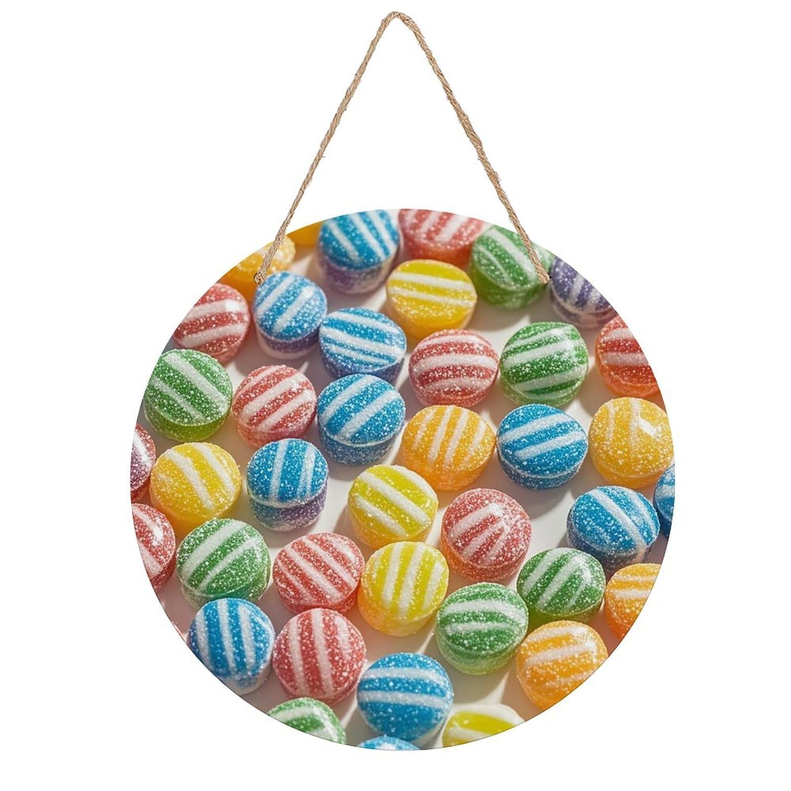 FekiLoot Rainbow Candy Wall Art Decor Rustic Welcome Sign Round Wood Hanging Sign Decoration Wood Plaque Door Hanger Wooden Signs Wall Hanging Decor Housewarming Gift for Home Outdoor Indoor