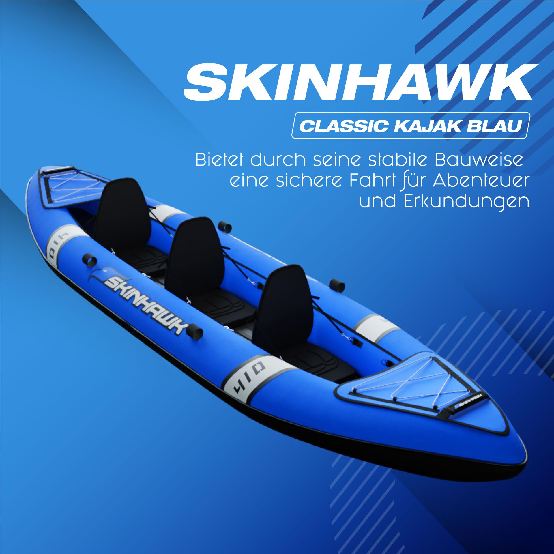 SKINHAWK Kayak Classic 410 Bleu Canoë Bateau gonflable 3 places Pompe Sac 410 x 95 cm