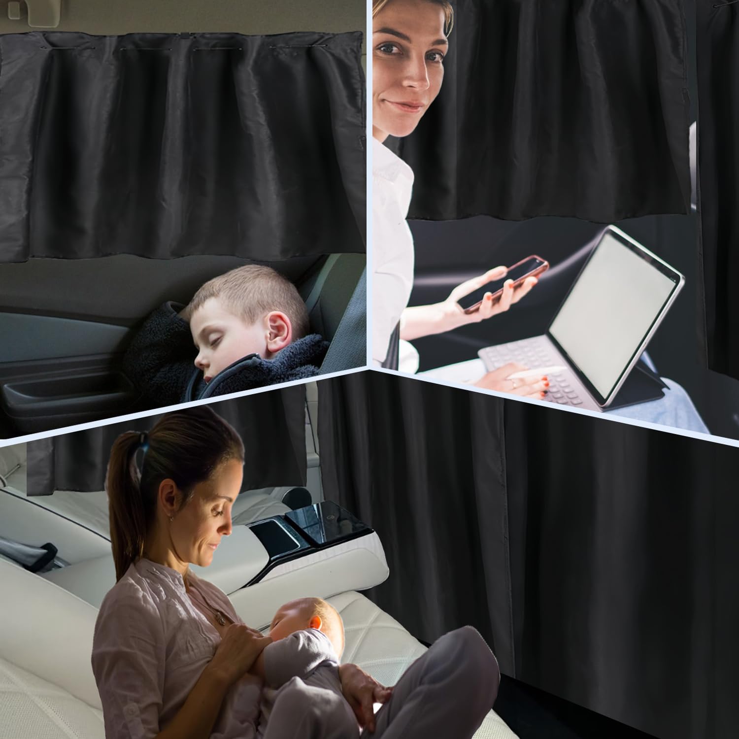 Tende Divisorie Auto Set di 3 - Privacy 95% Oscurante per Lunotto & Finestrini Laterali, Cordoncino Rimovibile Installazione Facile