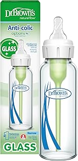 Dr. Brown's Anti-Colic Options+ schmale Glas-Babyflasche mit langsamem Trinksauger Stufe 1, BPA-frei, 250 ml, 0 m+, 1 Packung (Verpackung kann variieren)