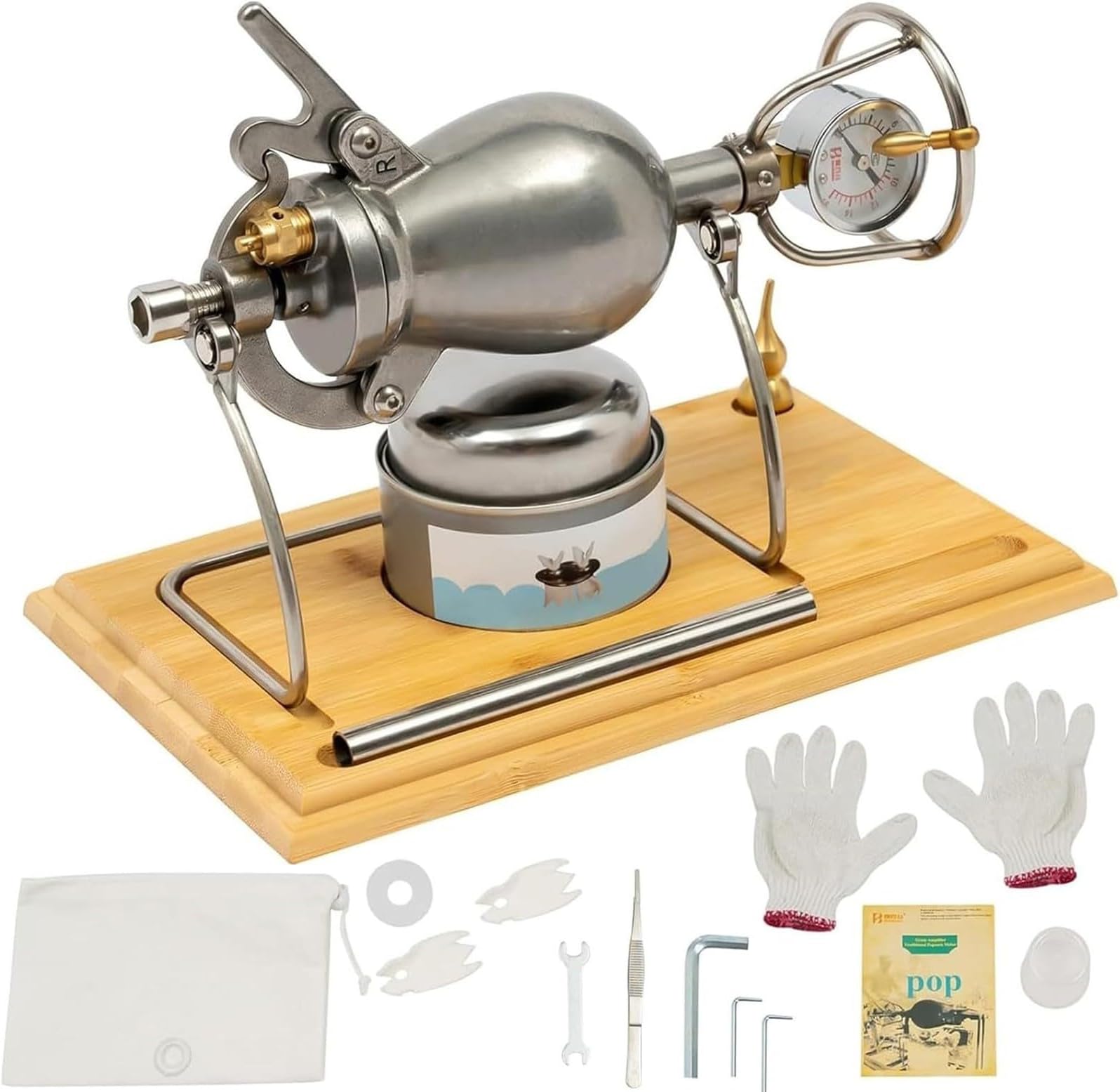 Hand Pop-corn Maker Machine, Old Fashioned Hot Air Popcorn Popper, Chinese Pop Corn Cannon Grain Amplifier for Adult Party(368ml)