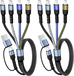 Upgraded 4 in 2 Multi Charging Cable with Dual Type C Port for iPhone 17/ Galaxy 25, Multi iPhone Charger Cord Travel Charger for Multiple Devices for iPhone17-8, iPad, Androids and More-2Packs 5FT