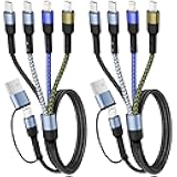 Upgraded 4 in 2 Multi Charging Cable with Dual Type C Port for iPhone 17/ Galaxy 25, Multi iPhone Charger Cord Travel Charger for Multiple Devices for iPhone17-8, iPad, Androids and More-2Packs 5FT