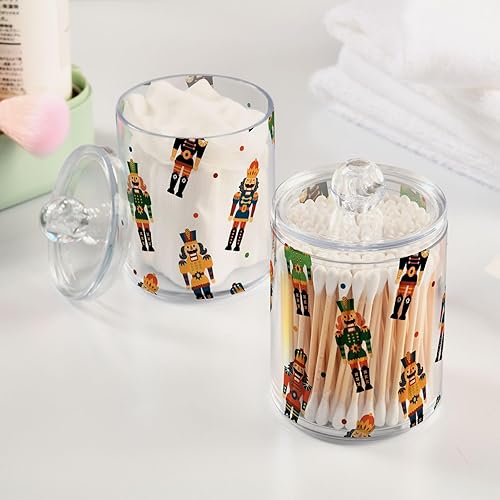 Miniatura 5 de Paquete de 2 tarros de boticario para baño, cascanueces de Navidad, dispensador de plástico transparente con tapa para bolas de algodón, hisopos de