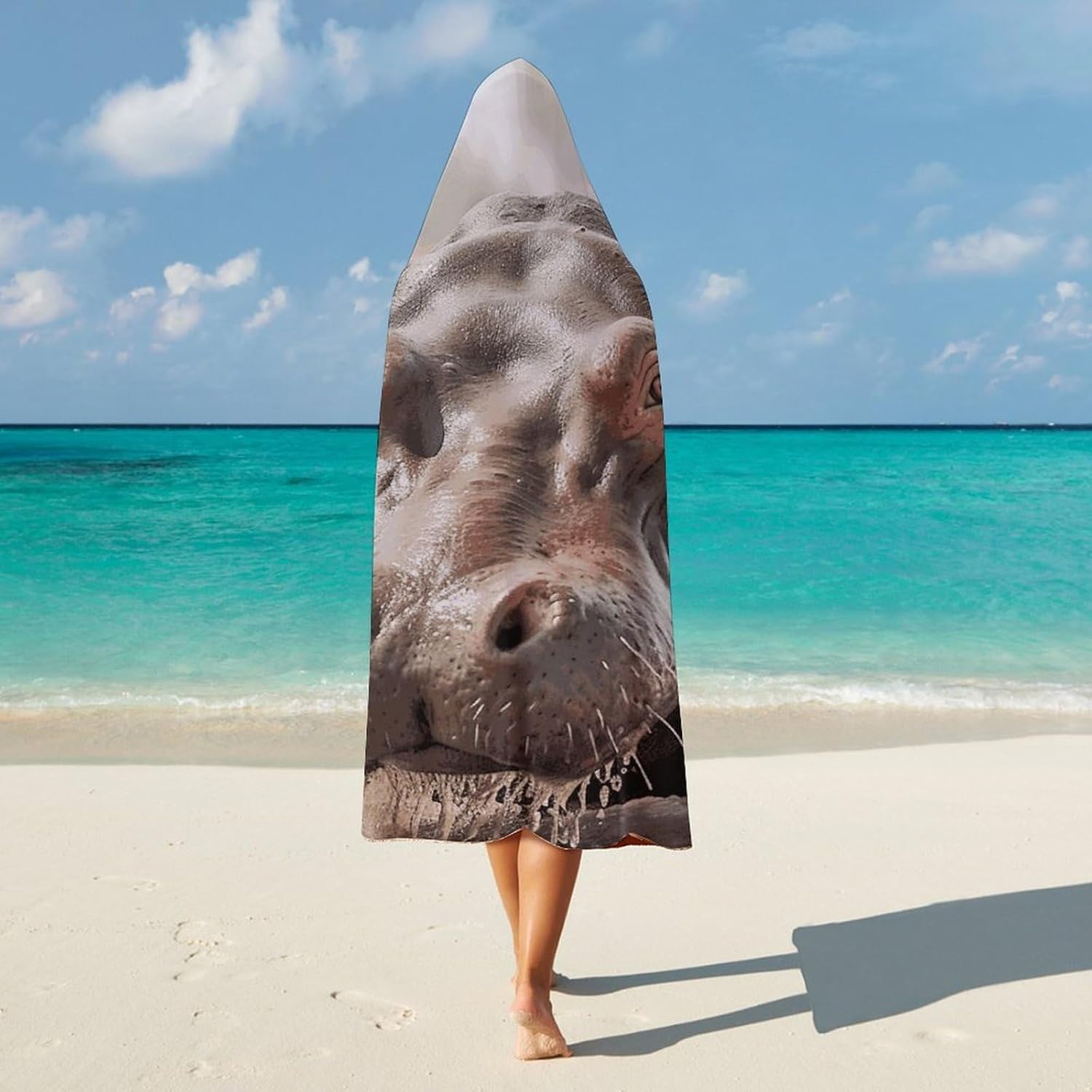 Hippopotamus in Water Wearable Hooded Blanket, Ultra Soft Arctic Velvet Cape Cloak Unisex - Cozy Wearable Blanket