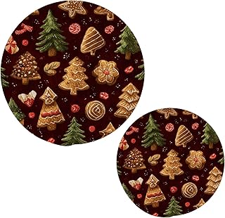 Gingerbread Cookies Trivets for Hot Dishes - 2Pcs Braided Cotton Heat Resistant Pot Holders Set - Round Coasters for Cooking, Baking#673