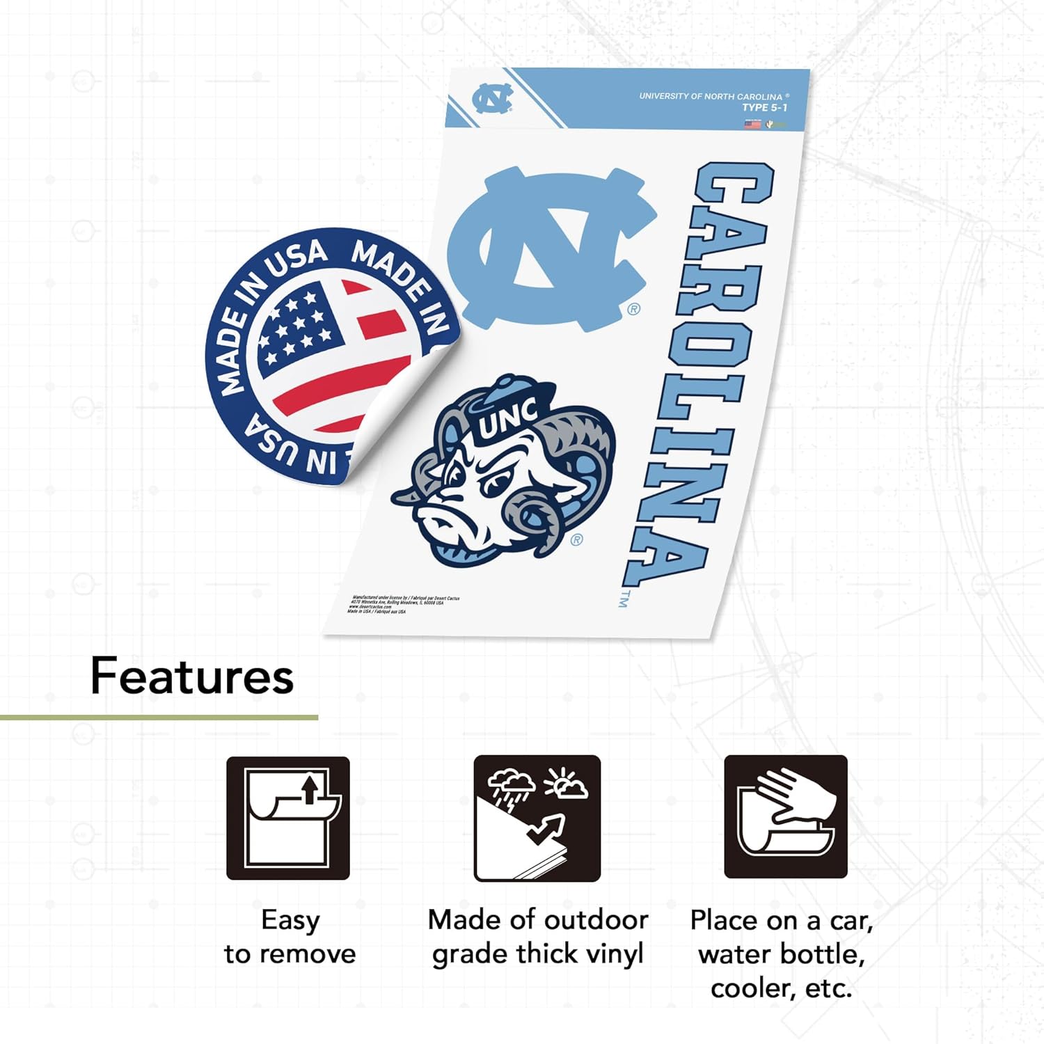 Desert Cactus University of North Carolina Sticker UNC Chapel Hill Tar Heels Vinyl Decals Laptop Water Bottle Car Scrapbook T5 (Type 5-1) - Image 2