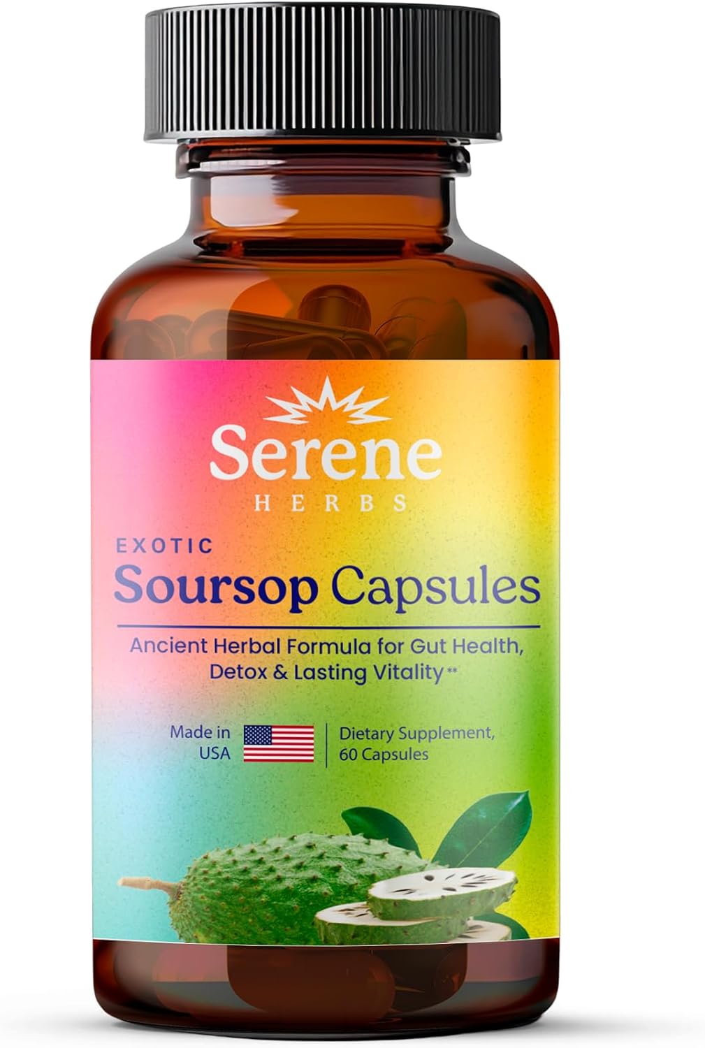 Serene Herbs Graviola Soursop Capsules Organic - Guanabana Extract Pills with Black Seed, Irish Moss & Moringa - 16 Herb Daily Supplements & Digestive Support - Vegan, Non-GMO - 7,000 mg - 60 Count