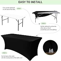 Vista 5 de Obstal Funda de mesa de elastano elástica de 4 pies para mesas plegables estándar, paquete de 2 manteles rectangulares universales ajustables