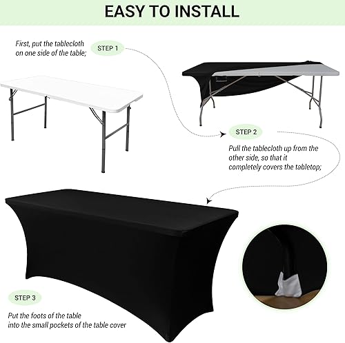 Miniatura 5 de Obstal Mantel de elastano elástico de 6.0 ft para mesas plegables estándar, paquete de 2 manteles protectores rectangulares universales ajustables