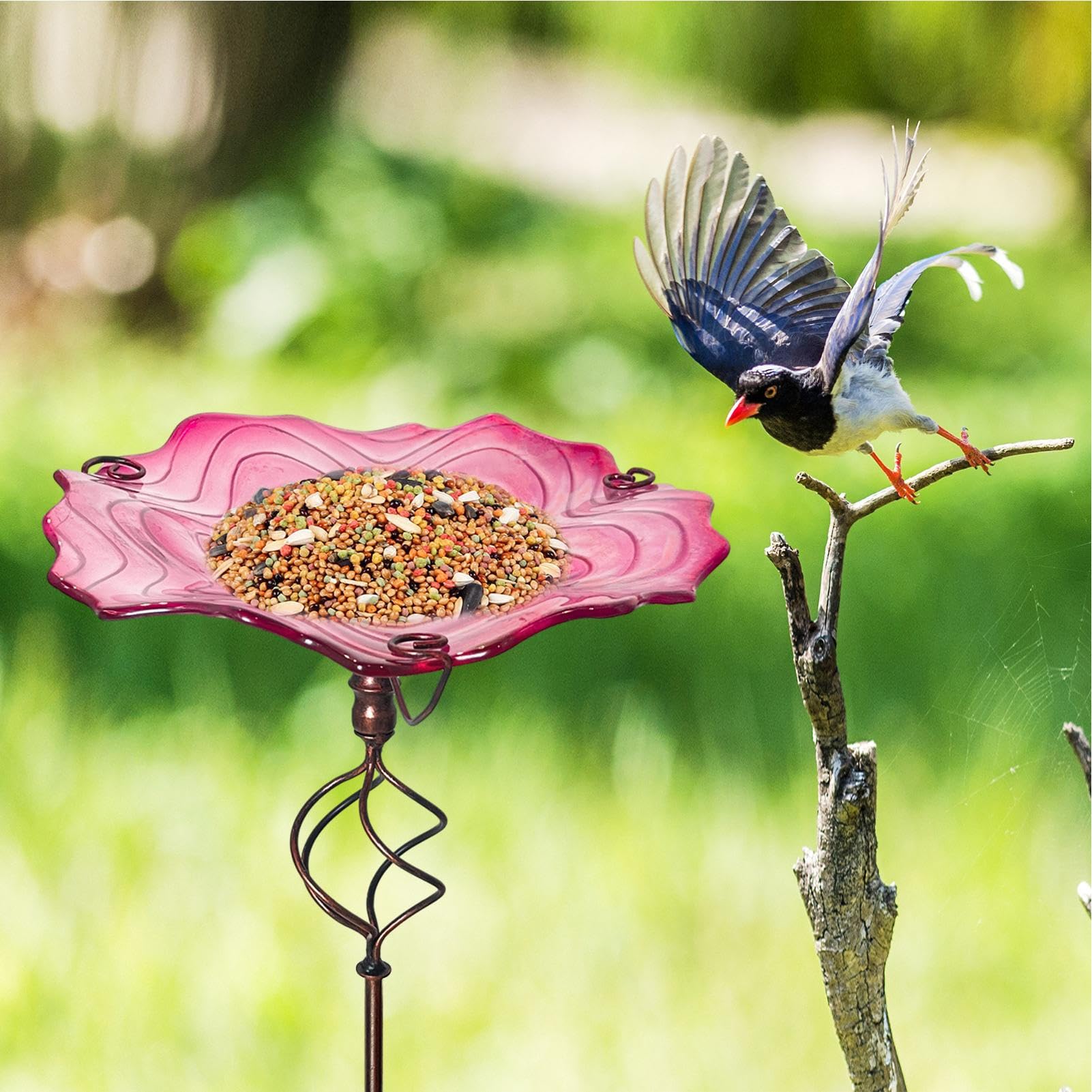 Bebedero Para Pájaros Con Estaca Bebedero Y Con Estaca Para Suelo | Bebedero Para Pájaros De Pie Para Jardín En Metal Para Patio Jardín Balcón Césped Animales Loro Periquito