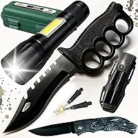Kit Tático Outdoor Faca Sobrevivência Soco Ingles Lanterna LED Forte Pederneira Bainha Com Bússola E Canivete Aventura Camping Multifuncional Camping Trilha Pesca