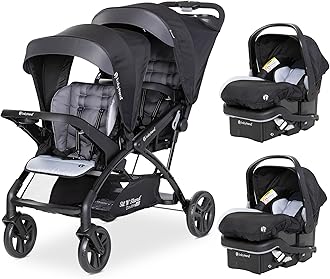 Double Stroller with 2 EZ-Lift Plus Infant Car Seats, Sit N' Stand, Stormy - Portable and Lightweight Stroller Duo and Car Seat Travel System Tandem