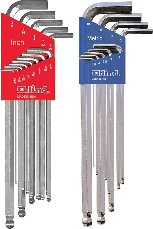 Kit de Chaves Allen Tipo L Extra Longas com Ponta Esférica Eklind Tool 17322 SAE e Métricas, 22 peças