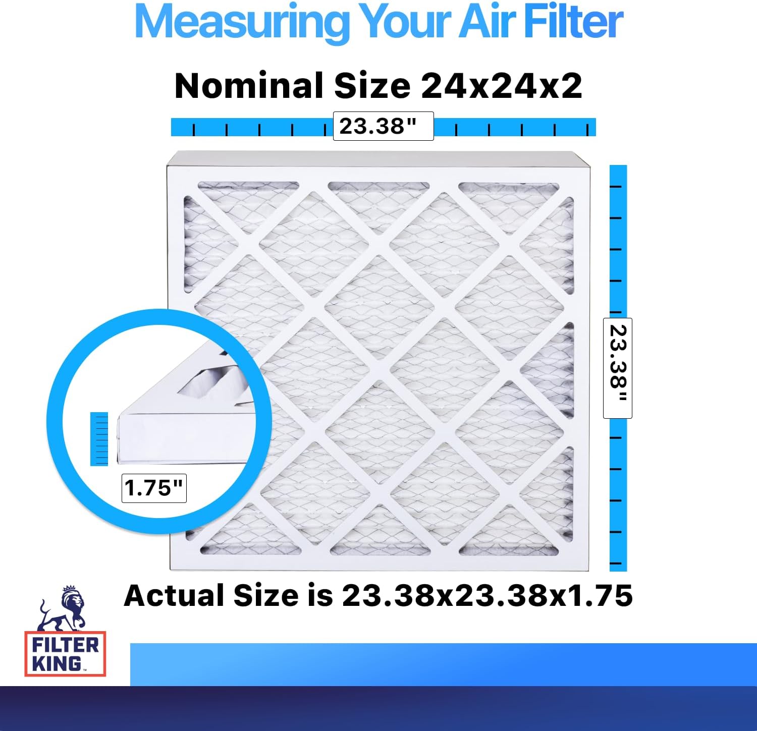 Filter King 24x24x2 Air Filter (MERV 8) (12-Pack) Dust & Allergy Control AC Furnace Filters, MADE IN USA, HVAC, Pleated, Electrostatic (Actual Size: 23.5 x 23.5 x .75)