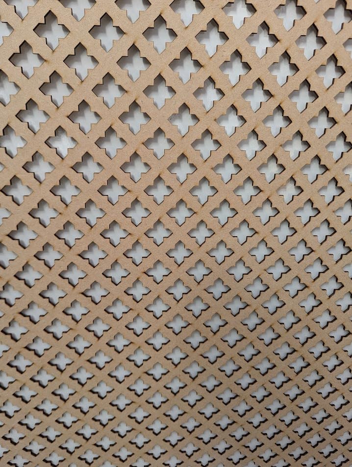 Cross pattern wooden board decorative panel, wall partition, radiator cover grid, furniture decoration, laser cut from 3 mm thick MDF board (size 1200 mm x 620 mm) (001AP). Made in the UK