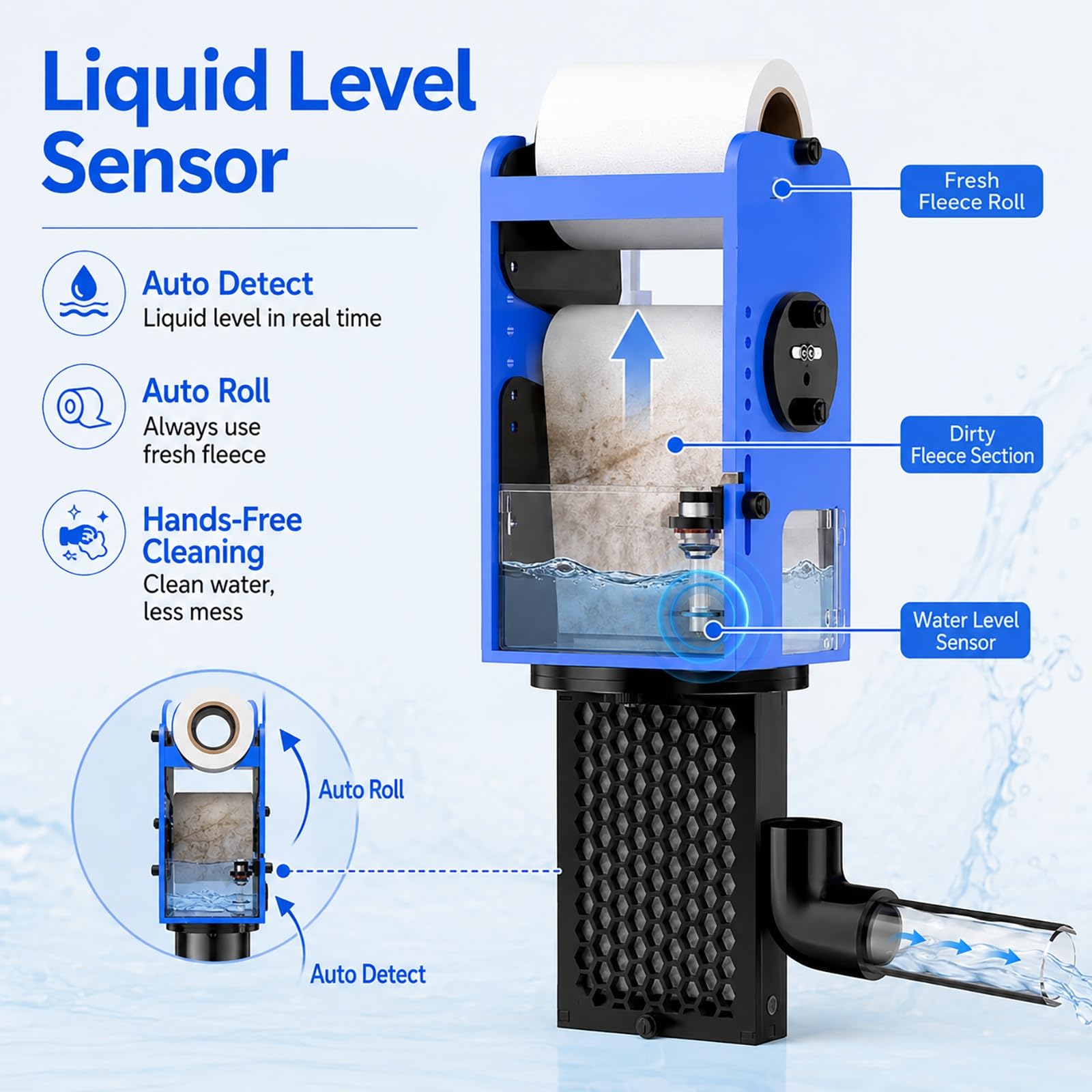 Genérico Filtro de Tambor Automático, Filtración Inteligente con Rollo de Vellón for Acuario, Sensor de Nivel de Líquido y Velocidad Ajustable for Tanque Marino