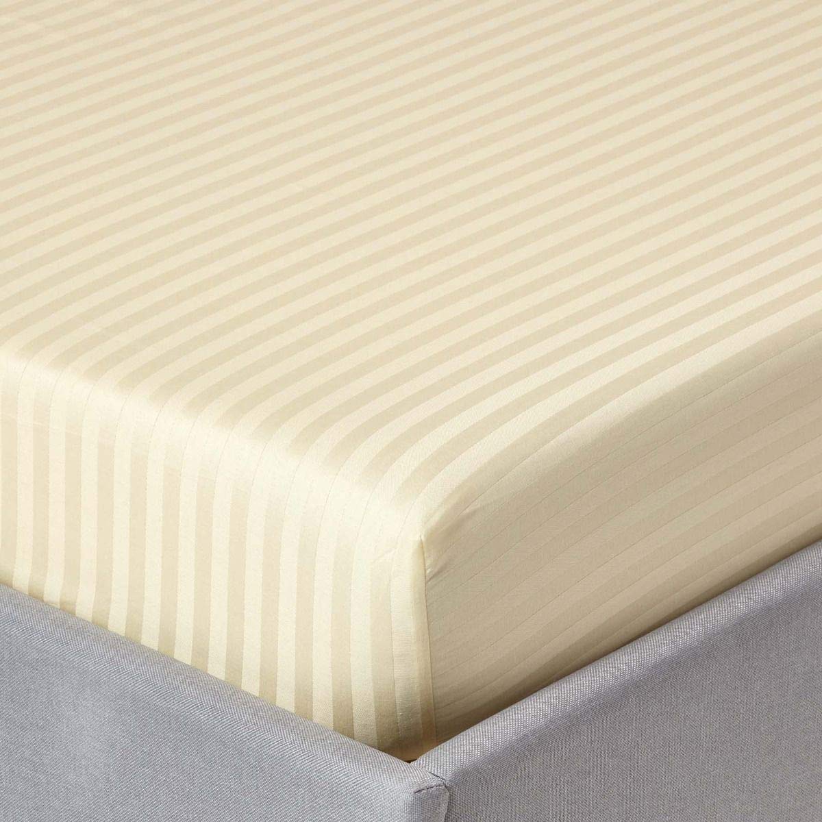 100% Egyptian Cotton Sheet set 600 Thread Count, Hotel Luxury 4 Piece Sheet Set Sateen Weave, 40cm Elasticized Deep Pocket Ivory Stripe Super King Size