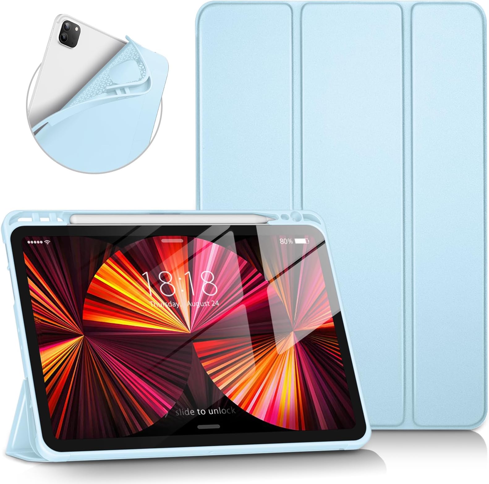 VIKESI for iPad Pro 11 inch Case, Soft Smart Cover with Pencil Holder for iPad Pro 11-inch 4th/3rd/2nd/1st Generation (2022/2021/2020/2018 Released),Auto Sleep/Wake, Ice Blue