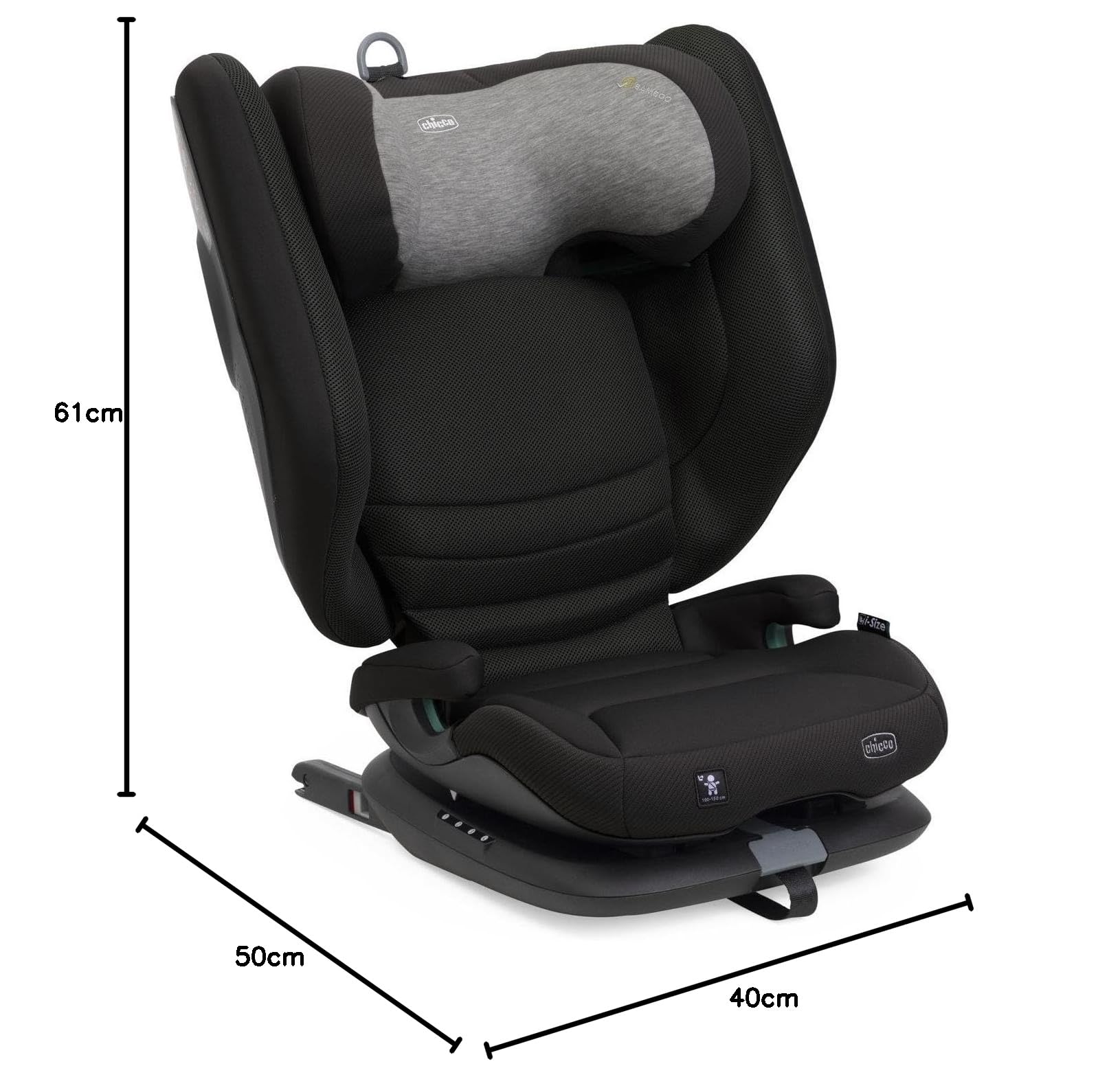 Chicco Fold&Go S i-Size (ECE R129/04), Silla de coche 100-150 cm, con Conectores Rígidos Isofix, Niños 3-12 años, Reclinable y Plegable, Protección Lateral, Altura y Asiento Regulables