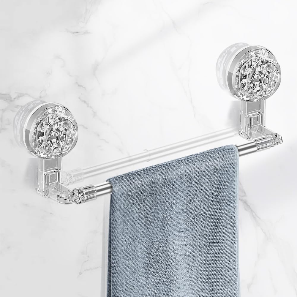 Porta Asciugamani A Ventosa Regolabile 30-60 Cm – Senza Fori, In Acciaio E ABS, Nero