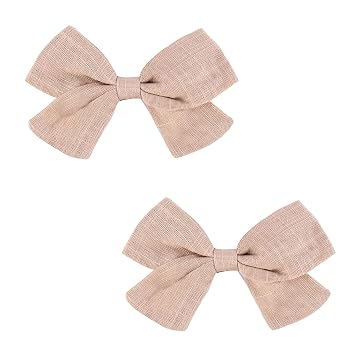 3.5in Baby Girl Hair Clips - Fully Lined Non-Slip Barrettes for Fine Hair, 2-Pack Bows in Light Brown