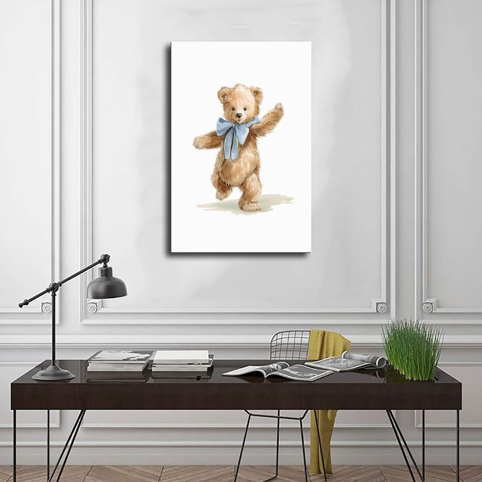 Leinwandposter mit laufendem Teddybär, Schlafzimmer, Landschaft, Büro, Raumdekoration, Geschenk, 61 x 91,4 cm (L x B)