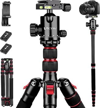 Camera Tripod, 80" Aluminum Heavy Duty Camera Tripod Stand with 360 Ball Head, Phone Holder & Carry Bag, Professional Camera Tripods & Monopods for Camera, Phone, 34lb Max Load