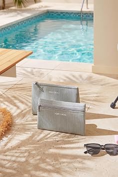 Ocean Home Textile 2li Termal Astarl  Su  tici Leke Tutmaz Gri Renk J t Keten Makyaj  la   antas  Seti 22 x 14/23 x 16 x 7 cm
