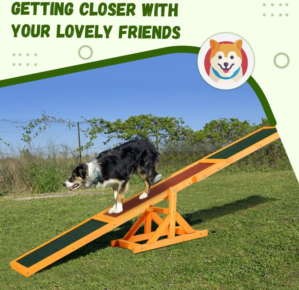 Sturdy Wooden Dog Agility Seesaw for Canine Training and Physical Activity, Durable Outdoor Pet Exercise Equipment with Natural Finish
