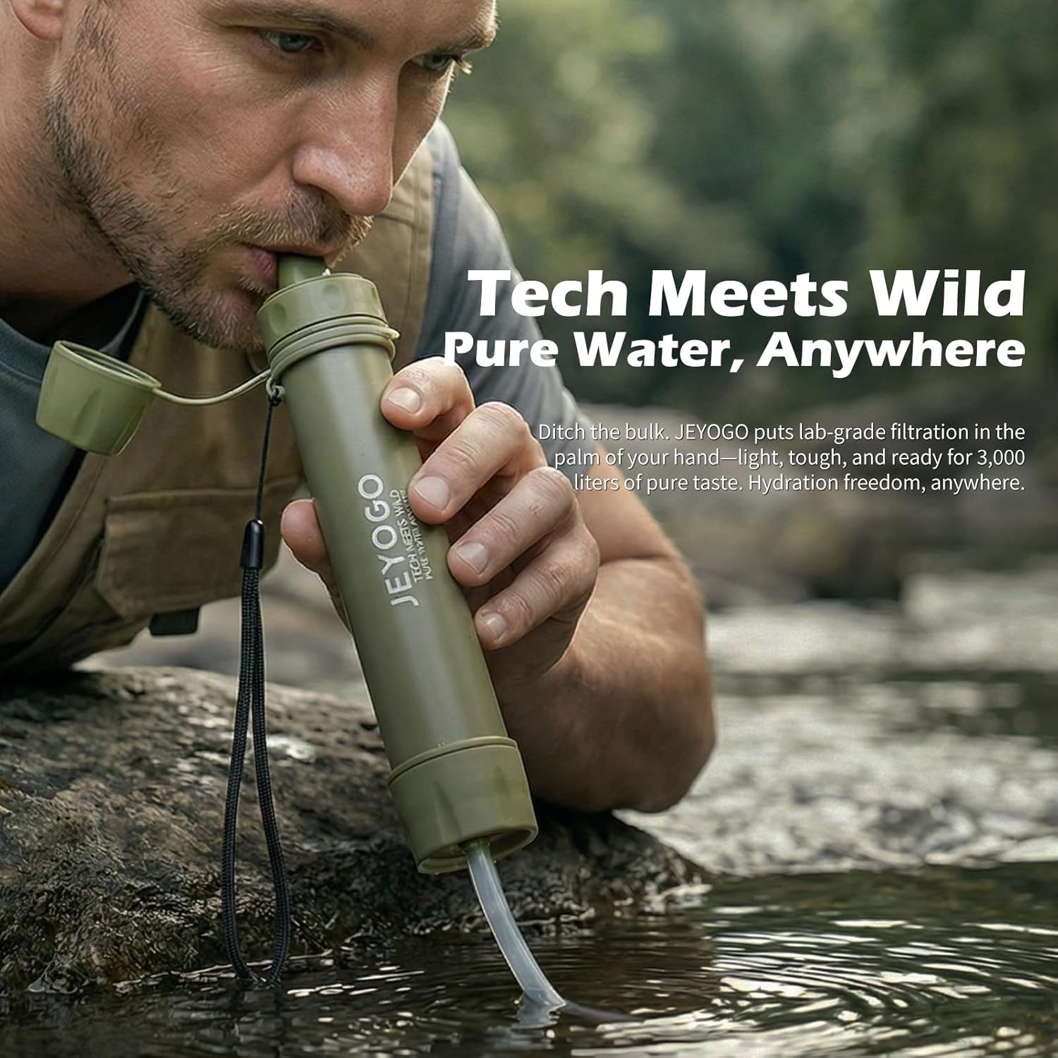 Survival Water Filter Straw - Portable Personal Water Purifier for Hiking, Camping & Bug Out Bag | Tactical Emergency Preparedness Gear, Wilderness Backpacking & Life Saving Equipment(2, Green)