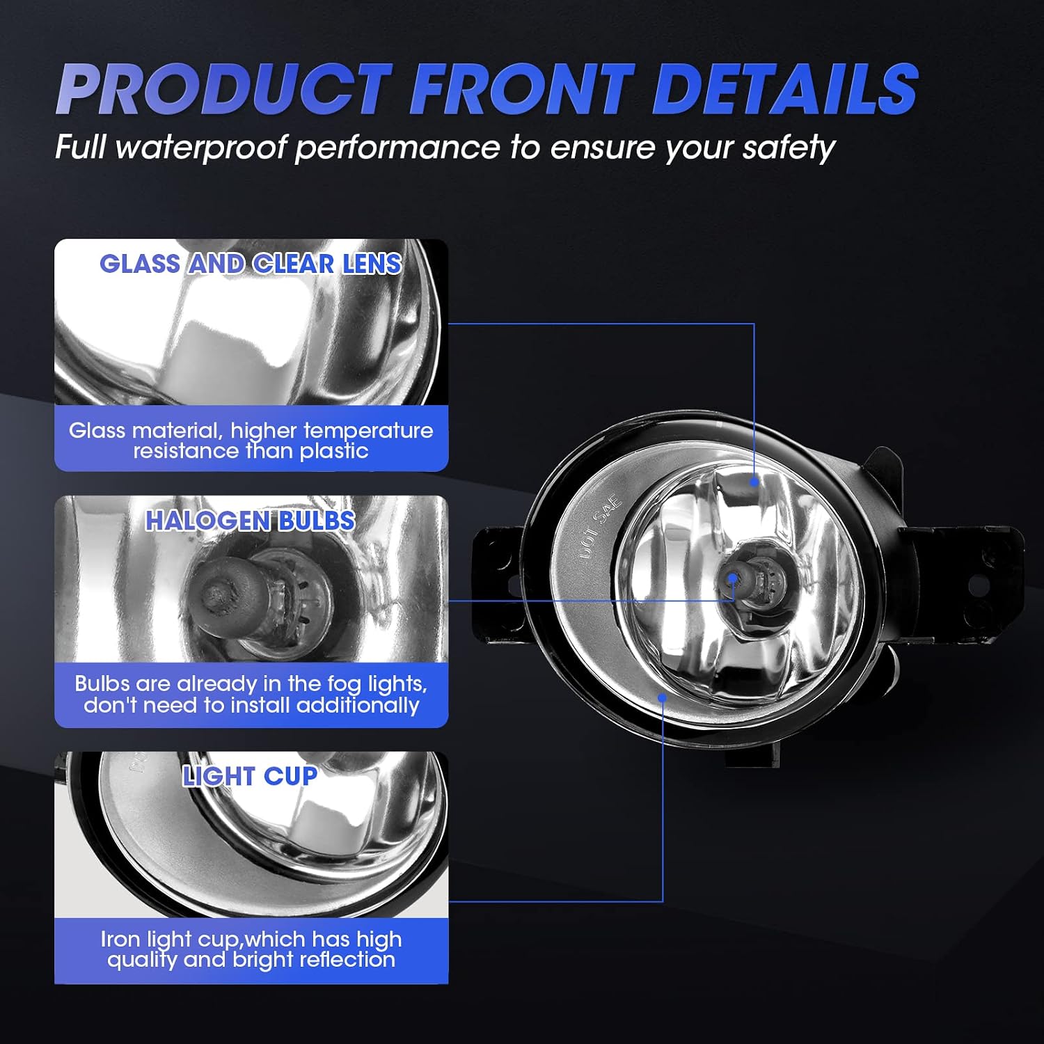 Fog Lights Fog Lamps Assembly Kit for 2004-2019 Nissan Sentra/2007-2014 Maxima/08-10 Rogue/07-18 Altima Sedan with H11 12V 55W Bulbs Fog Light Replacement-1 Pair