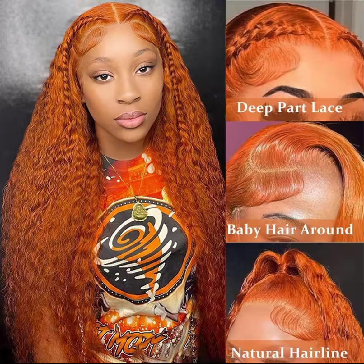 Ginger Deep Wave Lace Front Wig 13x4, 28 Inch Human Hair Wig for Women, 180% Density, HD Transparent Lace, Natural Looking Long Curly Wig