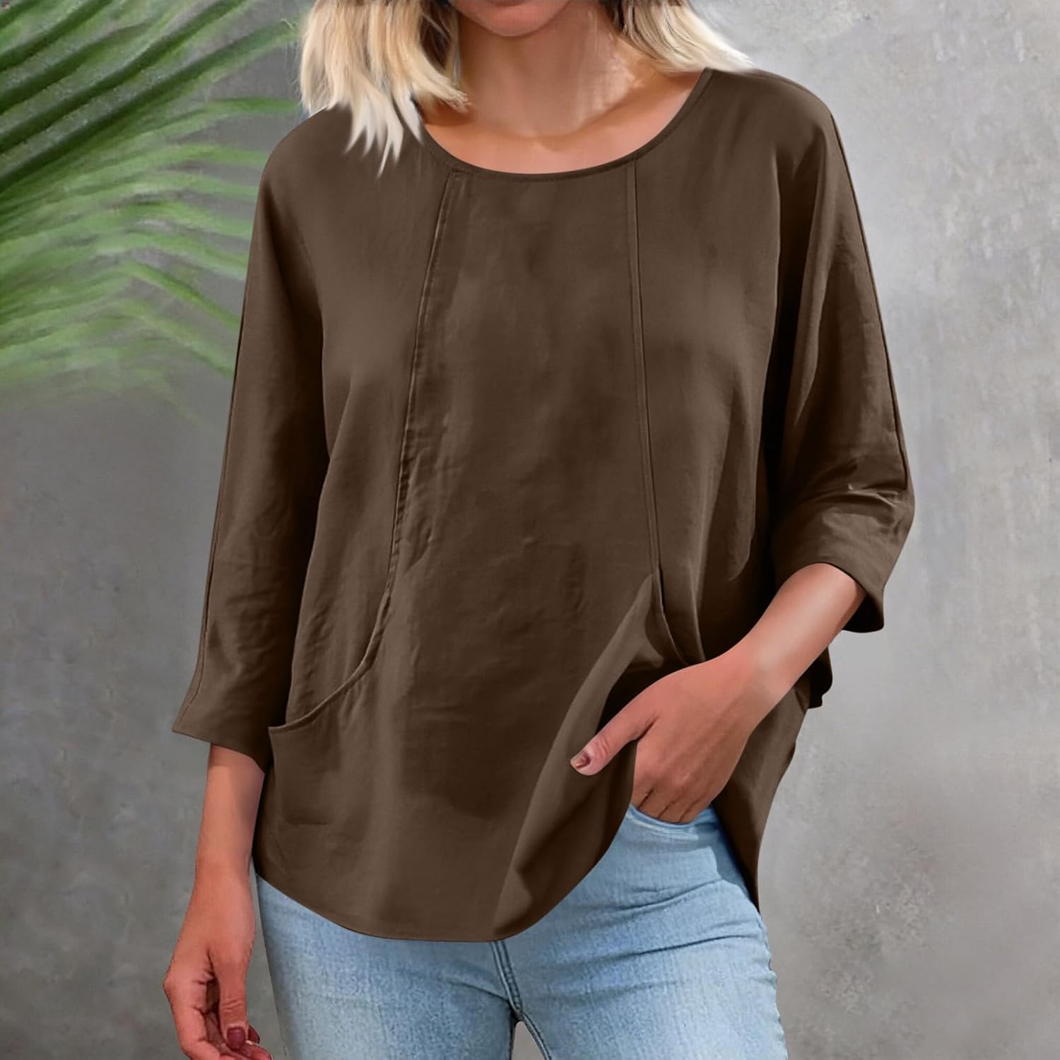 SMIDOW Women Linen Shirts Trendy 2026 - Oversized Long Sleeve Crewneck Long Tunic Tops Casual Spring Summer Blouses - Image 3