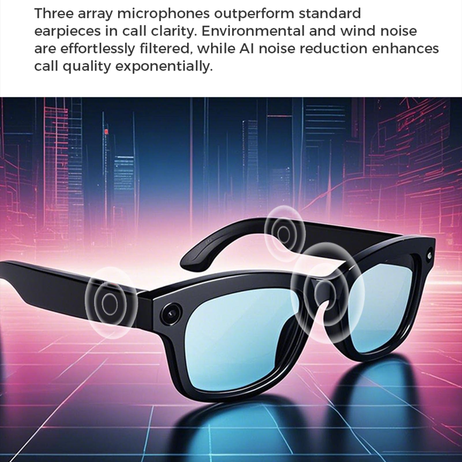 Tnfeeon Gafas Inteligentes con Cámara de 5MP Bluetooth Llama a la Traducción de IA, Grabación de Video WiFi 6 Manos Libres, 9.1 Oz de Diseño Liviano para Entusiastas de la Tecnología de
