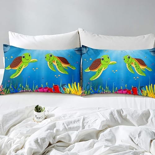Miniatura 5 de Juego de sábanas de tortuga marina de dibujos animados con estampado de animales de reptil para niños y niñas, decoración marina del océano, juego
